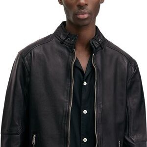 All Saints Black Cora Leather Snap Back Collar Jacket NWT Large $699 Nordstrom